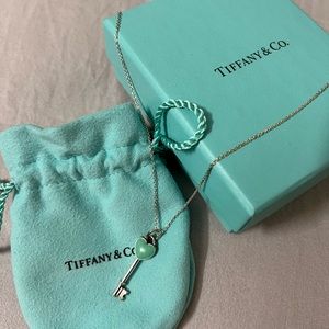 Authentic Tiffany Blue Enamel Key Pendant Necklace 16”